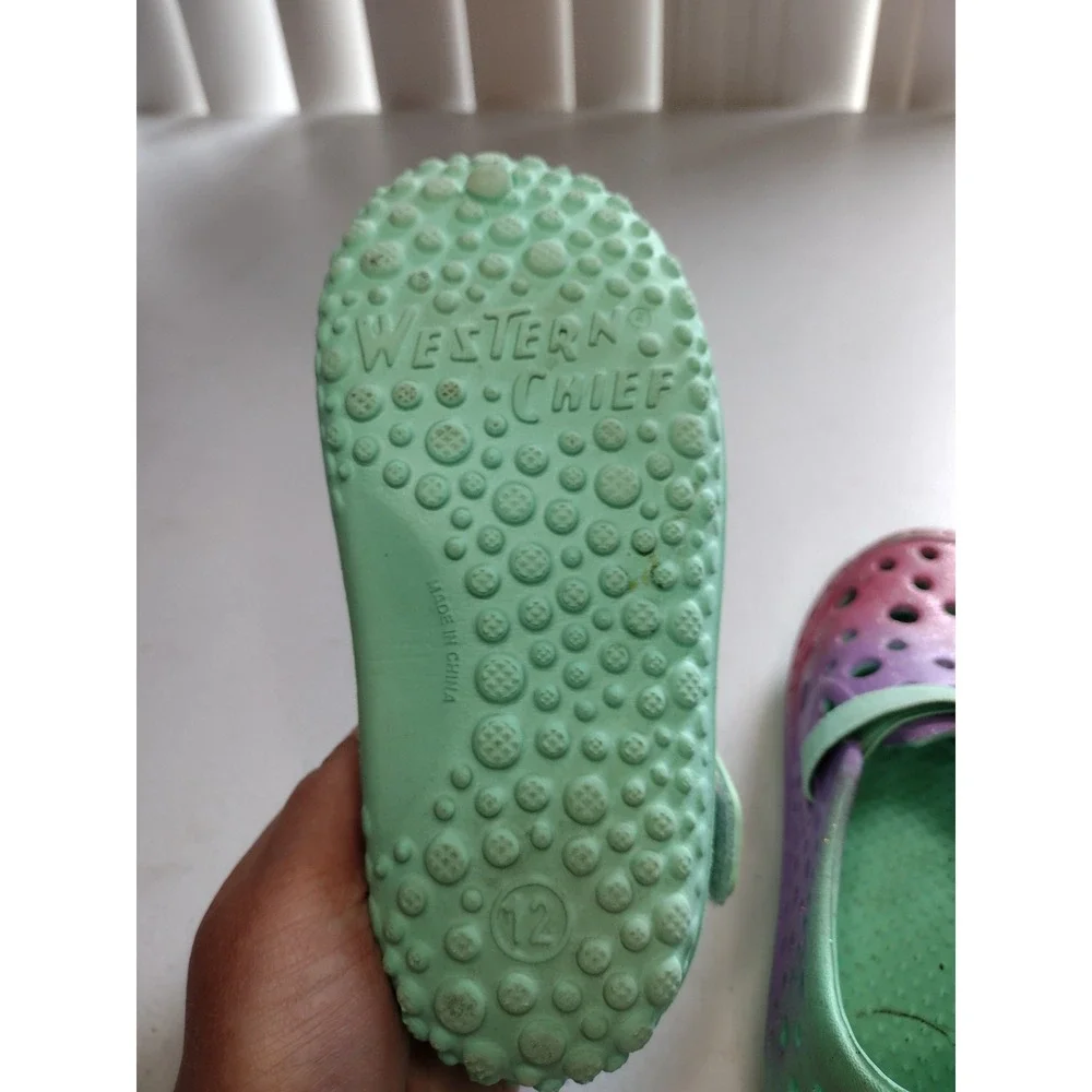 Western Chief Kids Ombre Glitter Garden Clogs Pink‎ Green Water Shoes Size 12